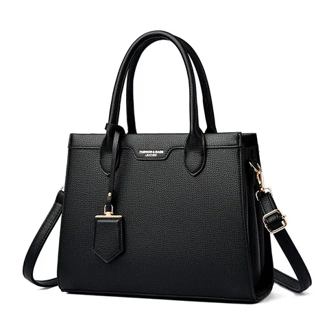 Women's Large Capacity Lychee Pattern PU Leather Tote Bag Vintage Solid Color Handbag Shoulder Crossbody Bag With Strap