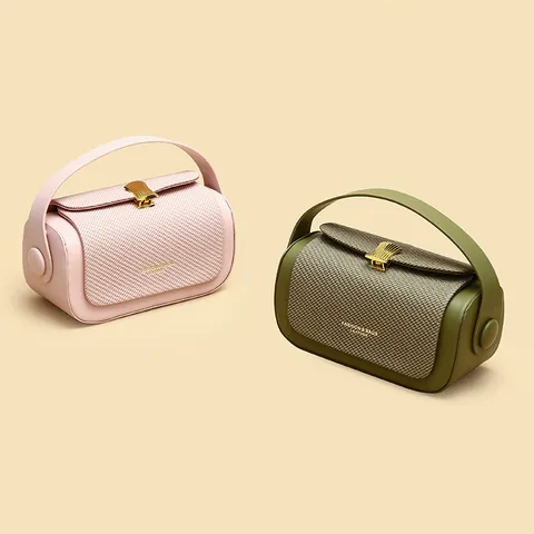 Fashion Box Bag For Women Weaving Texture Quality Cowhide PU Leather Handbag With Gold Shell Buckle Crossbody Shoulder Bag