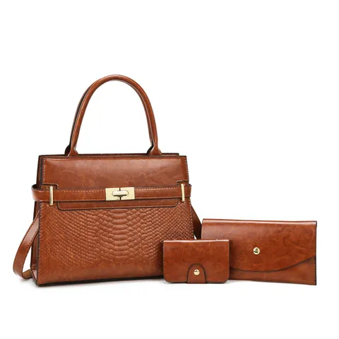 Sac à Main Femme en Cuir PU Vintage Portefeuille Porte-Cartes Gaufré Motif Serpent Sac Cabas Fermoir Tournant en Métal Sac à Bandoulière