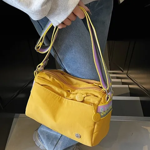Women Large Capacity Nylon Crossbody Bag Niche Jacquard Canvas Shoulder Bag Versatile Commuter Messenger Bag With Multiple Zipper Pockets