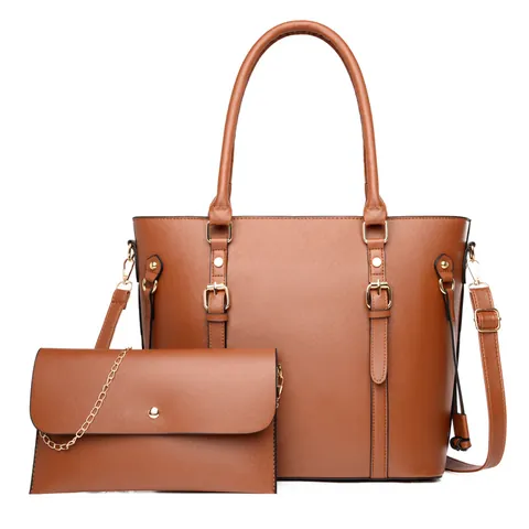Large Capacity Women Tote Bag PU Leather Two Piece Handbag Set Textured Synthetic Leather Shoulder Bag For Daily Travel