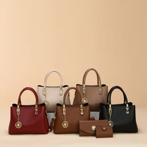 Damen Mode PU Leder Handtasche Brieftasche Kartenhalter Kieselmaserung Umhängetasche Tote Mit Rosen Anhänger Schmuck