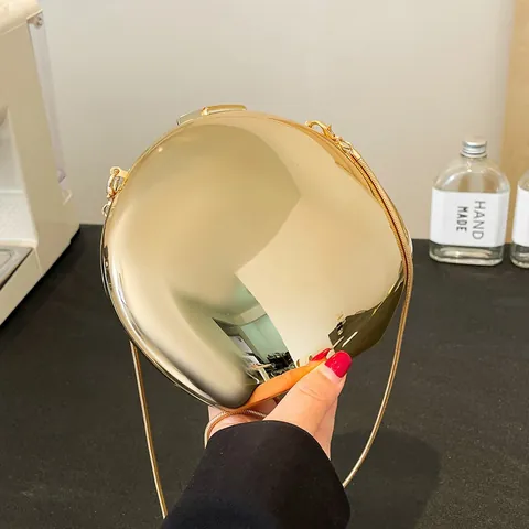 Luxury Acrylic Mirrored Evening Bag For Women Irregular Oval Shape Hard Shell Clutch Purse With Metal Chain Crossbody Small Party Bag