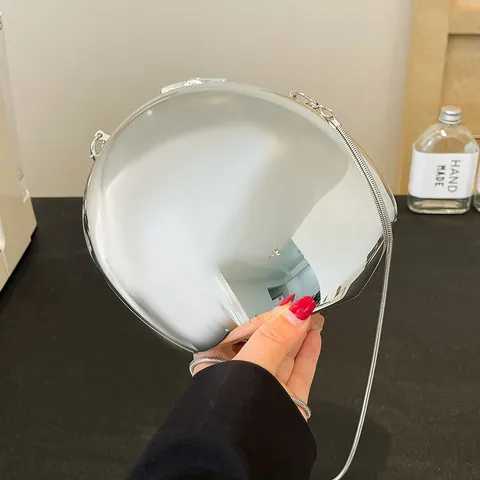 Luxury Acrylic Mirrored Evening Bag For Women Irregular Oval Shape Hard Shell Clutch Purse With Metal Chain Crossbody Small Party Bag