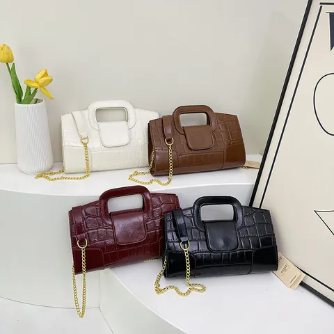 Sac à Main pour Femme en Cuir PU Motif Crocodile Chaîne Dorée Sac Bandoulière Texture Alligator Petit Sac Carré