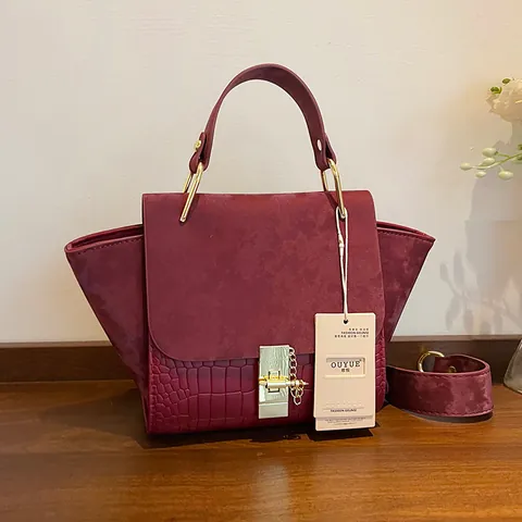 Sac à Main Givré Vintage pour Femmes Motif Crocodile PU Épissage Sac à Épaule Bandoulière Serrure en Or Sac Messager Polyvalent