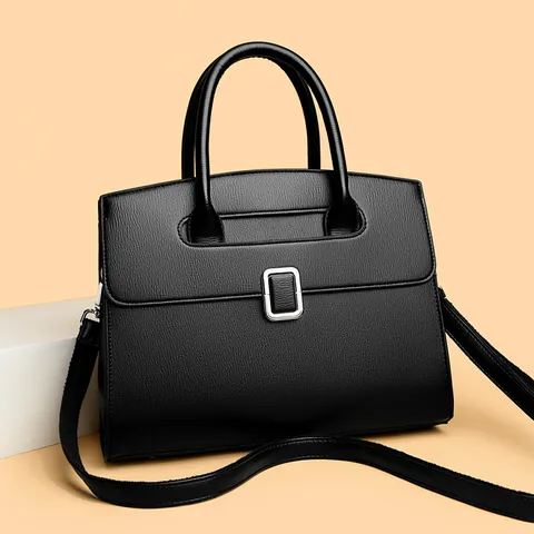 Women Litchi Pattern PU Leather Handbag Large Capacity Tote Bag With Shoulder Strap Elegant Commuter Top Handle Bag