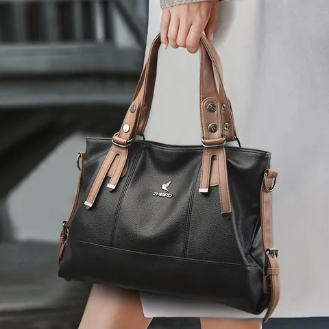 Bolso de Mano para Mujer Gran Capacidad de Cuero de PU con Textura Bolso Retro de Bloques de Color Con Correa de Hombro Ajustable