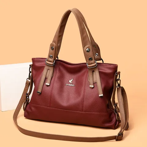 Bolso de Mano para Mujer Gran Capacidad de Cuero de PU con Textura Bolso Retro de Bloques de Color Con Correa de Hombro Ajustable