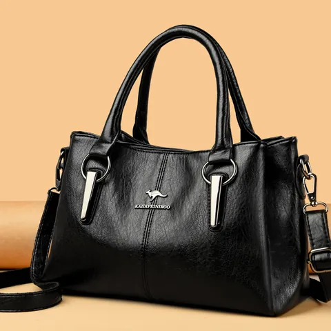 Sac à Main Femme en Cuir PU Mode Grande Capacité Sac à Bandoulière Avec Logo Kangourou Sac Fourre-Tout Élégant