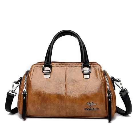 Bolso de Mano de Cuero PU de Moda para Mujer Alta Calidad Textura de Cera de Aceite Bolso de Hombro Boston Tote Diario