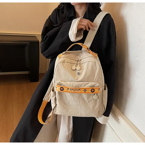 Women Fashion Washed Fabric Backpack Letter Floral Print Casual Travel Daypack School Bag For Students Large Capacity Backpack
