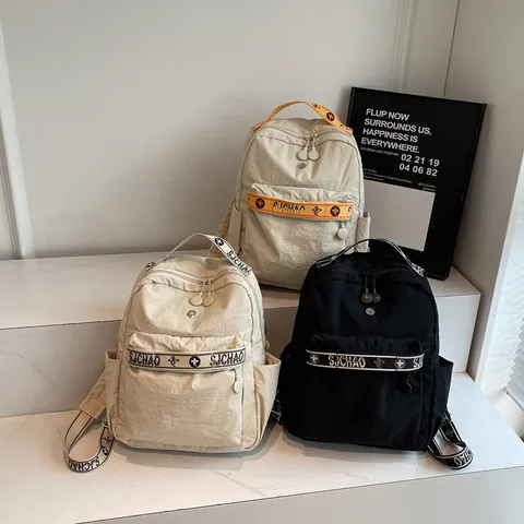 Women Fashion Washed Fabric Backpack Letter Floral Print Casual Travel Daypack School Bag For Students Large Capacity Backpack