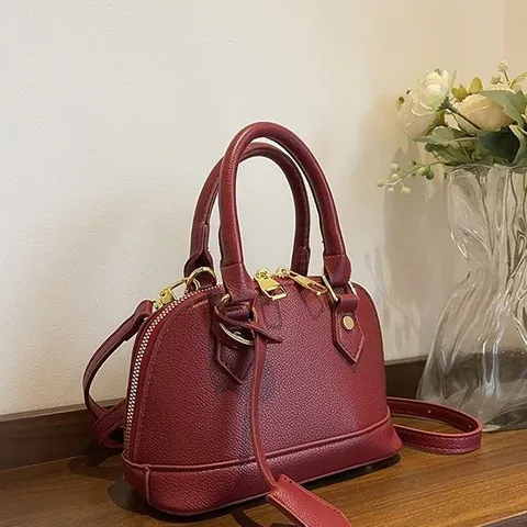 Sac Coquille en Cuir PU à Motif Litchi Vintage Mode Sac à Main Rétro Sac Bandoulière Quincaillerie Dorée Pour Femme Quotidien