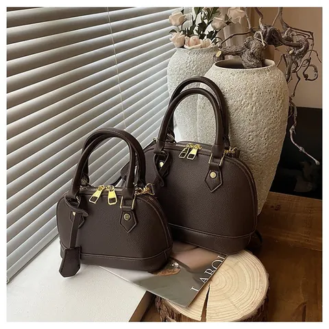 Sac Coquille en Cuir PU à Motif Litchi Vintage Mode Sac à Main Rétro Sac Bandoulière Quincaillerie Dorée Pour Femme Quotidien