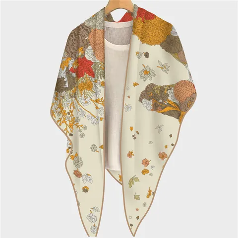 Damen Vintage Blumen Pferdedruck Dreieckstuch Elegant Polyester Satin Schal Leichtes Kopftuch Halswickel Seidengefühl Schal