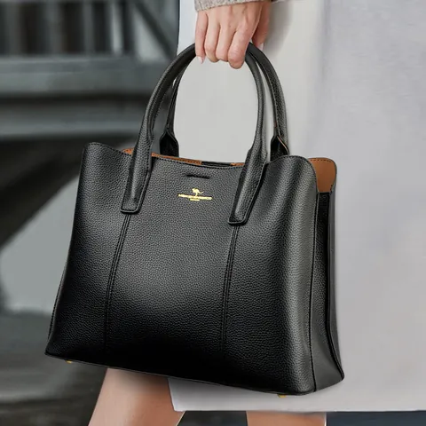 Sac Fourre-tout en Cuir PU Grande Capacité pour Femme Texture Litchi Sac à Main Avec Logo Kangourou Sac à Épaule Business Bureau