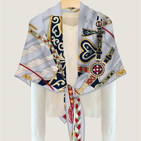 Chal para Mujer Vintage con Estampado Ecuestre Caballo Corazón Suave Imitación Cachemira Bufanda Triangular Grande Cálida