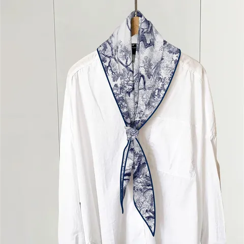French Toile De Jouy Jungle Lion Print Imitation Cashmere Scarf For Women Vintage Rhombus Twilly Neckerchief Headband Accessory