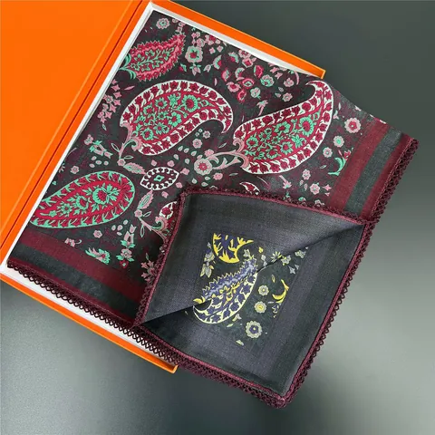 Foulard Quadrato Con Stampa Floreale Paisley Vintage per Donna Imitazione Cashmere Elegante Scialle Fronte Retro Con Bordo in Pizzo