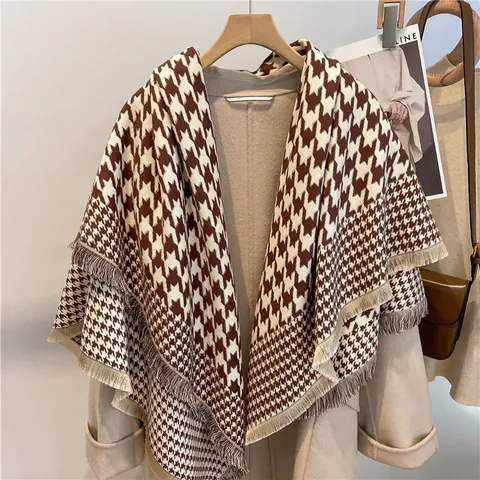 Bufanda Clásica De Pata De Gallo Para Mujer Tipo Cachemira Gran Chal Cuadrado Con Borlas Bufanda Gruesa Cálida Para Otoño Invierno Capa Decorativa