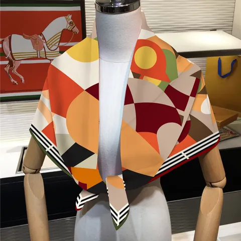 Vintage Ruiter Paardenraces Print Vierkante Sjaal Vrouwen Grote Polyester Satijn Geometrische Kleurblok Sjaal Wrap