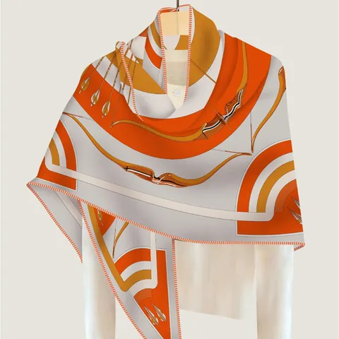 Women's Imitation Cashmere Triangle Shawl Artistic Archer Print Warm Decorative Shoulder Scarf Large Wrap Pashmina