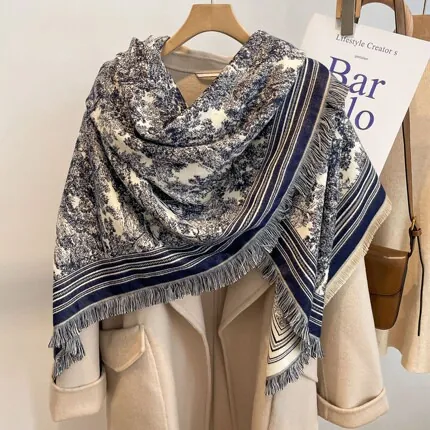 Sciarpa Vintage Con Stampa Toile De Jouy Donna Invernale Calda Scialle In Simil Cachemire Con Nappine Stile Francese Motivo Paesaggio Avvolgente