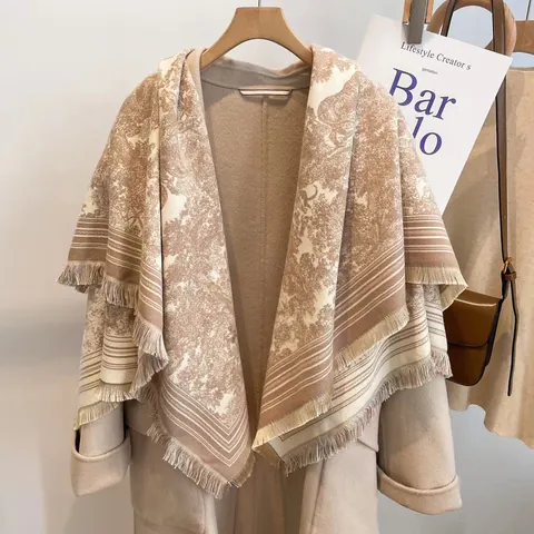 Sciarpa Vintage Con Stampa Toile De Jouy Donna Invernale Calda Scialle In Simil Cachemire Con Nappine Stile Francese Motivo Paesaggio Avvolgente