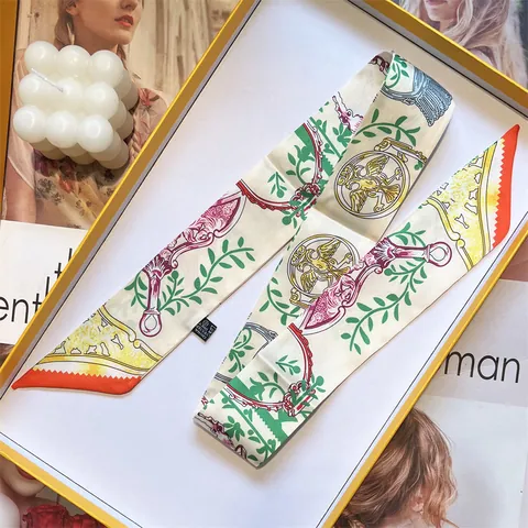 Dames Retro Paardensport Print Satijn Twilly Sjaal Elegant Smal Zijdeachtig Stropdas Voor Tas Handvat Haaraccessoire Cadeau