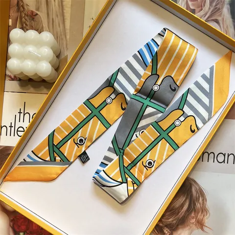 Sciarpa Stretta in Raso Simile alla Seta da Donna con Motivo a Cavallo Nastro Twilly per Manico Borsa Fascia per Capelli Foulard