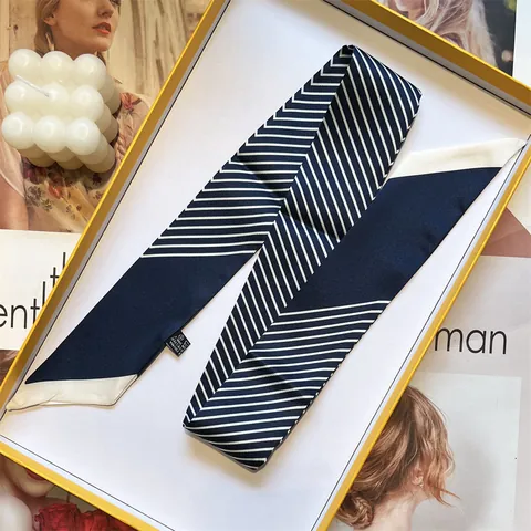 Damen Gestreift Satin Schmaler Schal Lang Twilly Für Taschengriff Haargummi Mode Geometrische Muster Seidenoptik Dekotuch