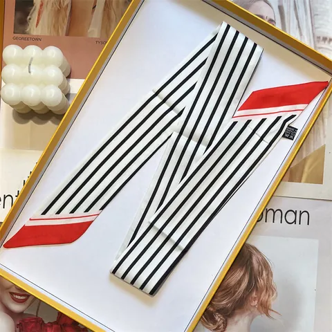 Women Satin Striped Twilly Scarf Ribbon Long Diagonal Narrow Neck Scarf Decorative Hair Band Bag Wrap Accessory For Ladies
