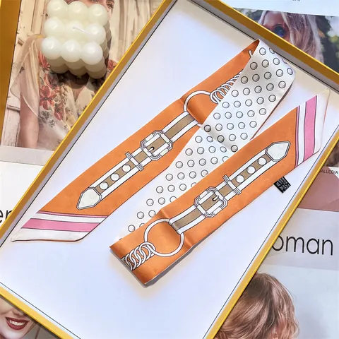 Pañuelo Twilly de Satén Vintage Francés para Mujer Hebilla de Cinturón Estampado de Lunares Diadema Elegante Bufanda de Cuello