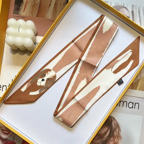 Pañuelo Twilly de Satén con Estampado de Animales para Mujer Cinta Decorativa Larga y Estrecha para Pelo y Bolso Accesorios