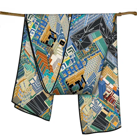 Bufanda Larga de Satén para Mujer con Estampado de Arquitectura Urbana de París Moda Artística Elegante Bufanda de Viaje