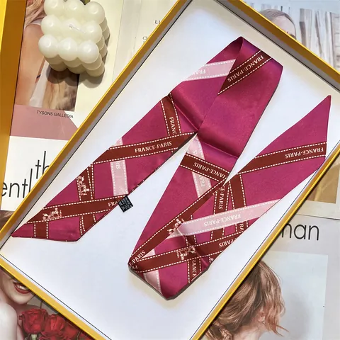 Sciarpa Stretta in Raso Elegante Con Stampa Carrozza Stile Francese Twilly di Moda a Doppia Faccia per Capelli e Borse