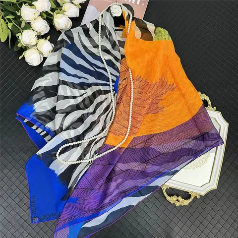 Women's 130cm Pure Silk Large Square Scarf Vintage Zebra Floral Print Fashion Versatile Shawl Beach Sun Protection Scarf