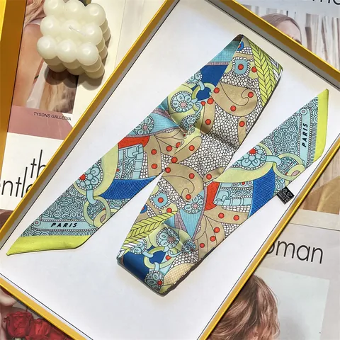 Bufanda Estrecha de Satén para Mujer Twilly para Decoración de Asa de Bolso Estampado Floral Letra París Accesorio Moda