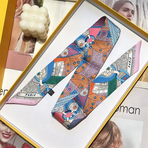 Bufanda Estrecha de Satén para Mujer Twilly para Decoración de Asa de Bolso Estampado Floral Letra París Accesorio Moda