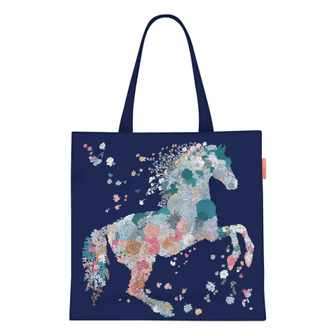 Künstlerisch Segeltuch Tragetasche Für Damen Einzigartig Blumen Pferd Bedruckt Schultertasche Casual Handtasche Buch Tasche