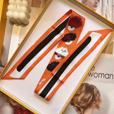 Dames Mode Satijn Smalle Sjaal Elegant Bedrukt Twilly Voor Tas Handvat Halssjaal Haarband Abstract Geometrisch Accessoire