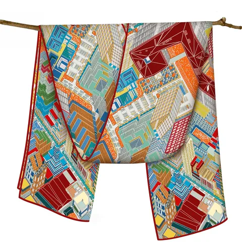 Bufanda Larga de Satén para Mujer con Estampado de Arquitectura Urbana de París Moda Artística Elegante Bufanda de Viaje
