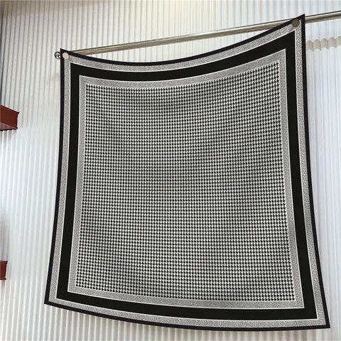Classico Foulard Quadrato in Raso Pied de Poule Nero Bianco Grande Scialle in Saia Simil Seta per Donna Accessori Ufficio