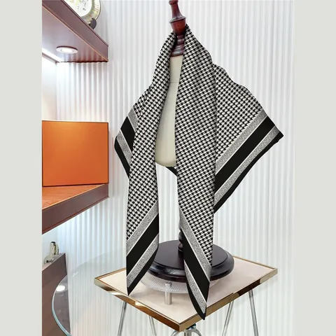 Classico Foulard Quadrato in Raso Pied de Poule Nero Bianco Grande Scialle in Saia Simil Seta per Donna Accessori Ufficio