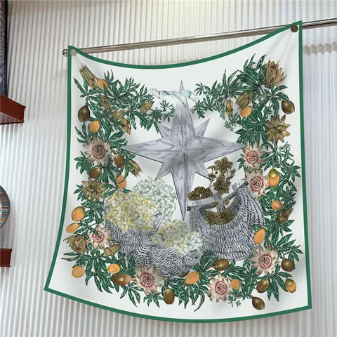 Pañuelo Cuadrado de Satén Elegante para Mujer con Estampado de Pasionaria Sarga Chal Grande Sedoso Patrón Floral Botánico