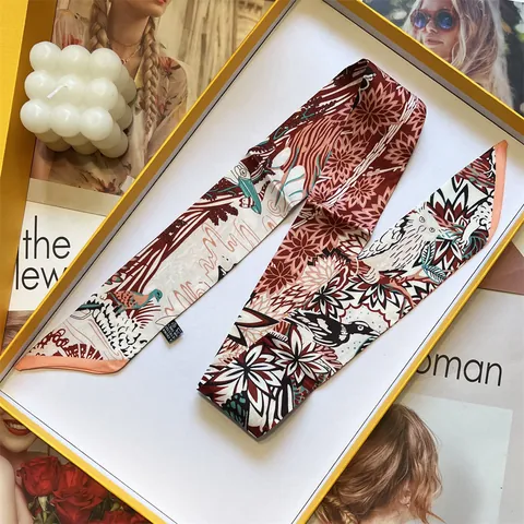 Vintage Bloemen Vogels Print Satijnen Sjaal Voor Dames Smalle Lint Haar Handtas Halsdoek Elegante Koreaanse Stijl Decoratieve Sjaal