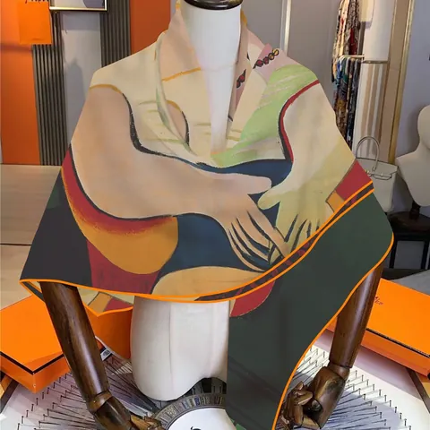 Foulard Quadrato da Donna con Stampa di Ritratti Astratti Artistici Scialle Grande in Imitazione Cashmere Caldo Accessori Moda