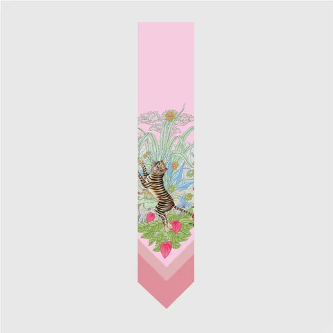 Damen Satin Schal Tiger Tropisches Blumenmuster Schmal Dünn Lang Streamer Schal Für Haar Tasche Griff Griff Wickel Dekoration