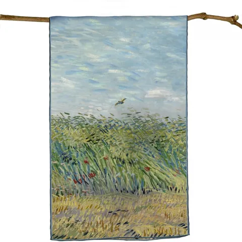 Sciarpa in Raso da Donna con Stampa Artistica di Pittura a Olio Stile Van Gogh Motivo Campo di Grano Rettangolare
